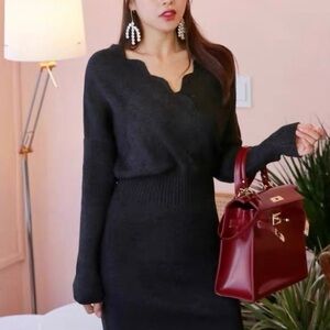 Black off-shoulder knit sweater dress